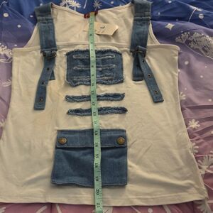 VINTAGE Zerotime Women's White Blue Sleeveless Denim Accent Tank SZ L Y2K 2000S